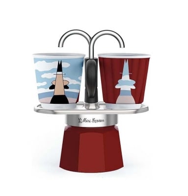 Комплект кафеварка с 2 броя чаши Set Magrite, червен цвят, Bialetti Италия