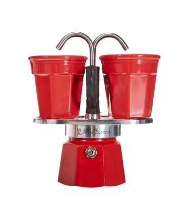 Комплект кафеварка с 2 броя чаши Mini R, червен цвят, Bialetti Италия