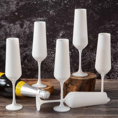 Бели чаши за шампанско 200 мл SANDRA, 6 броя, Bohemia Crystalex