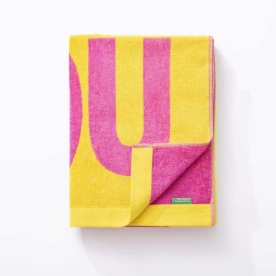 Плажна кърпа 180 х 180 см Summer XL, жълто и лилаво, United Colors Of Benetton