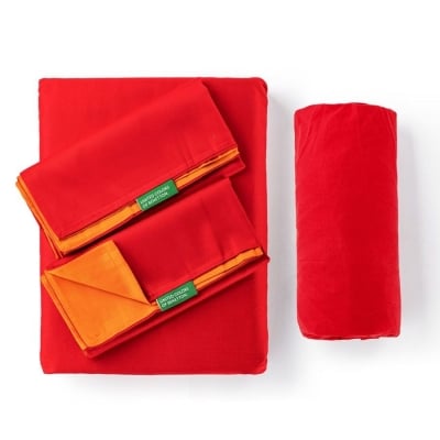 Спален двулицев комплект 4 части Rainbow, цвят червен и оранжев, United Colors Of Benetton