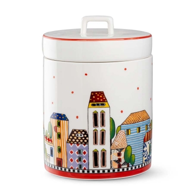 Порцеланов буркан за съxранение 14 x 19 см, червен - Paese Mio, Egan Италия