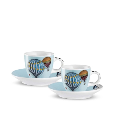 Порцеланов сет 2 бр чаши за кафе 80 мл с чинийки, цвят син - Giramondo, Egan Италия