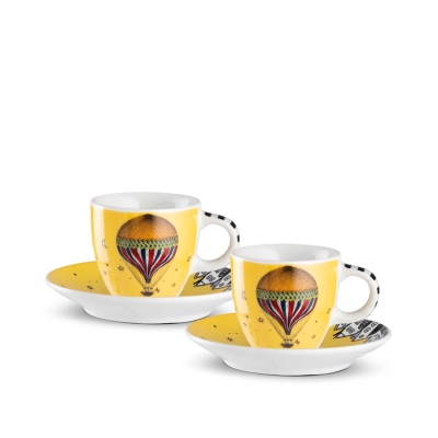 Порцеланов сет 2 бр чаши за кафе 80 мл с чинийки, цвят жълт - Giramondo, Egan Италия 