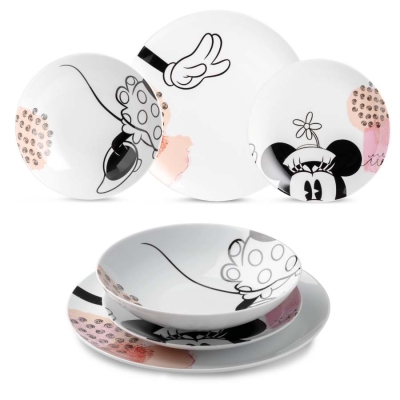 Комплект 3 броя порцеланови чинии Minnie Mouse Enjoy - розови, Egan Италия