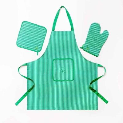 Комплект престилка, ръкавица и подложка Rainbow, зелено райе, United Colors of Benetton