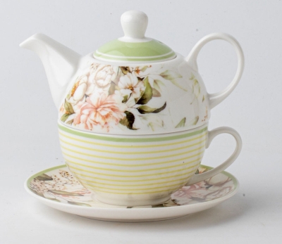 Комплект порцеланов чайник с чаша цветя, TCC Plus