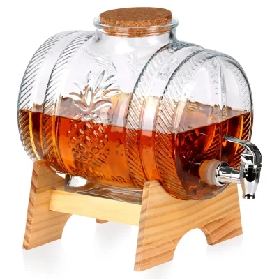 Стъклено буре за алкохол 5 литра с дървена стойка, VL Полша