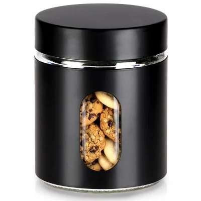 Стъклен буркан за съхранение 650 мл - черен, VL Полша