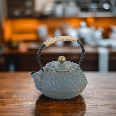 Чугунен емайлиран чайник 900 мл, златисти точки