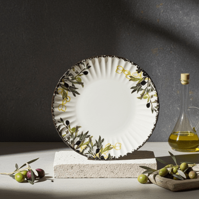 Керамична кръгла дълбока чиния 27 см OLIVE, декор маслини