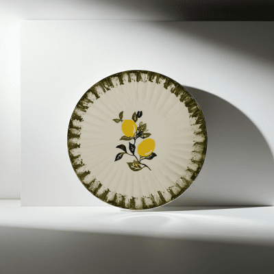 Керамична кръгла чиния 21.5 см LEMON, декор лимони