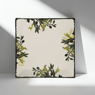 Керамична квадратна чиния 23.5 x 23.5 см OLIVE, декор маслини