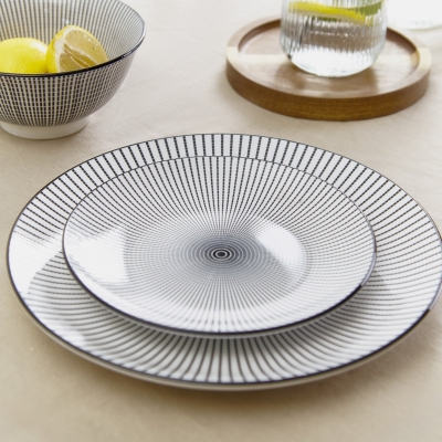 Порцеланова основна чиния 27 см NAVIA BLACK, черни ленти, HOMLA Полша