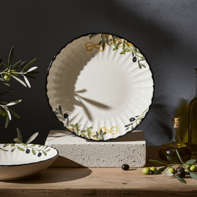 Керамична кръгла дълбока чиния 21.5 см OLIVE, декор маслини