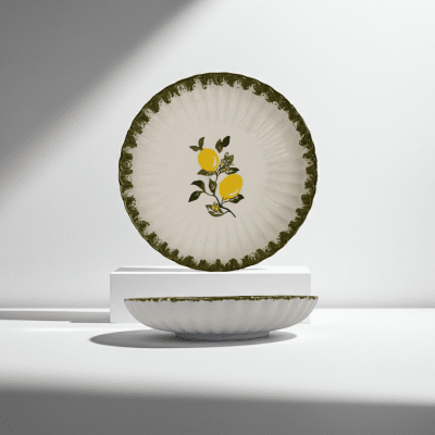 Керамична кръгла дълбока чиния 21.5 см LEMON, декор лимони