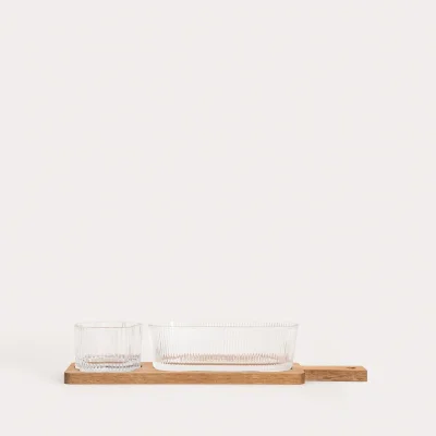 Акациева поставка със стъклени купички, 33 x 8.5 x 6.5 см GIBARA, HOMLA Полша