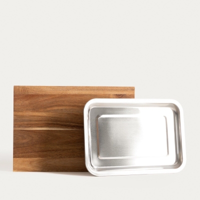 Дъска за рязане и сервиране с метална тавичка MOOKA, 35 x 25 см, HOMLA Полша