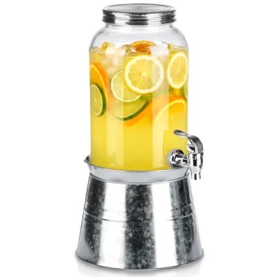 Стъклен диспенсър с канелка 3.2 литра с метална стойка, VL Полша