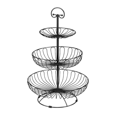 Метална фруктиера на 3 нива 30/24/17 см, цвят черен, CHARM