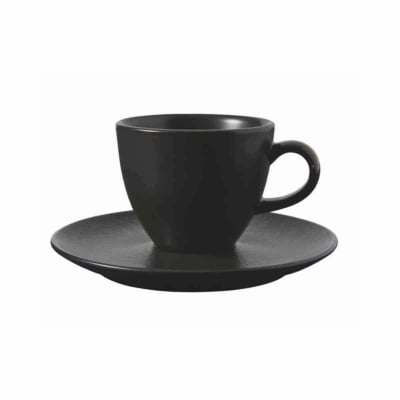 Порцеланова чаша за еспресо кафе 70 мл с подложна чинийка Orlando, цвят черен мат с декор, Gural Турция