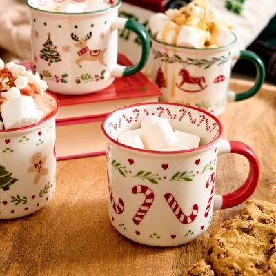 Порцеланова коледна чаша 400 мл с коледно бастунче UNIS, HOMLA Полша