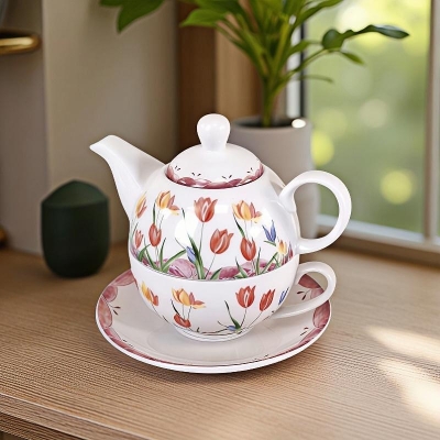 Керамичен чайник с чаша, Лалета