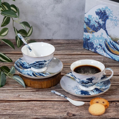 ПОрцеланов комплект за еспресо кафе 90 мл Blue Wave, 6 части