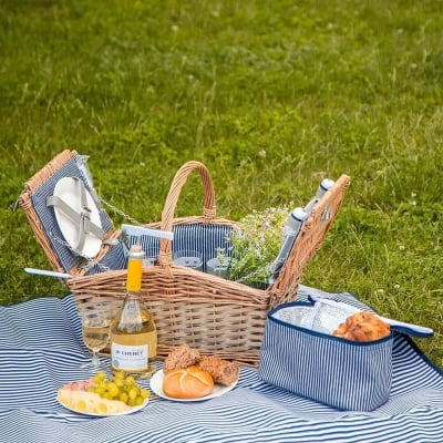 Кошница за пикник за 4 човека с подвижна термо чанта за храна, бежов цвят