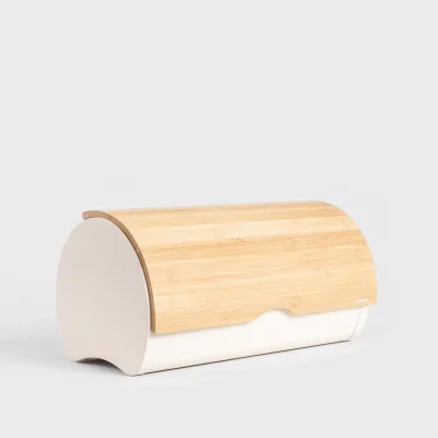 Кутия за хляб с бамбуков капак 38 x 25 x 21 см RAKEL, бял цвят, HOMLA Полша