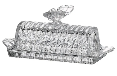 Кристален съд за масло от 2 части с дръжка пеперуда, Bohemia Crystal Чехия