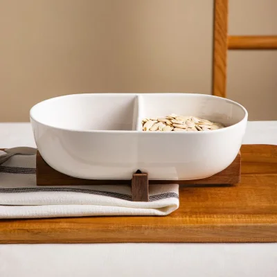 Порцеланова купа 2 секции и дървена стойка 25.5 x 14 см MOOKA, HOMLA Полша