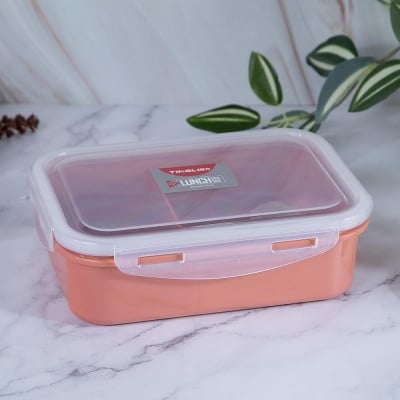 Кутия за храна с 2 отделения и лъжица за хранене Lunch Box, оранжев цвят