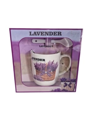 Чаша за чай 300 мл с лъжичка, кошница с лавандула, LAVENDER
