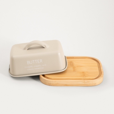 Съд за масло с дървена основа 15.5 x 10.5 см FLORA - бежова, HOMLA Полша