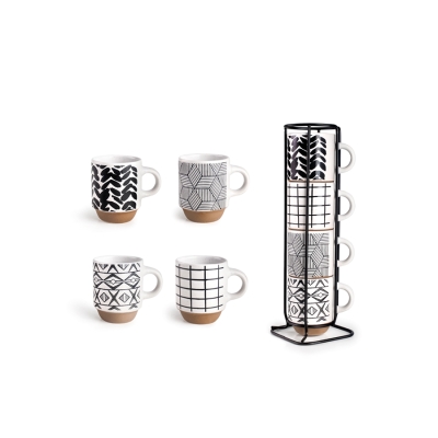 Сет от 4 бр. керамични чаши със стойка 130 мл Marken, IBILI Испания