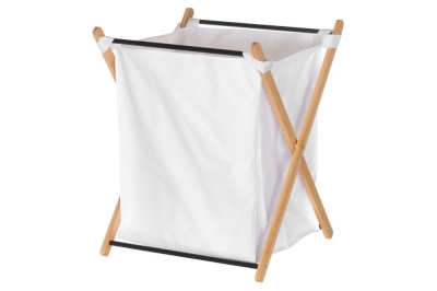 Сгъваем кош за пране с бамбукова рамка - бял - 4LIVING 