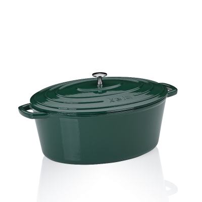Чугунена овална тенджера с капак 36 х 29 см Calido - зелена, KELA Германия