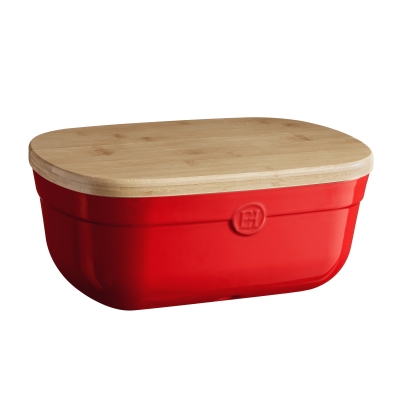 Кутия за хляб с дъска 35.5 х 24.5 см BREAD BOX, червен цвят, EMILE HENRY Франция