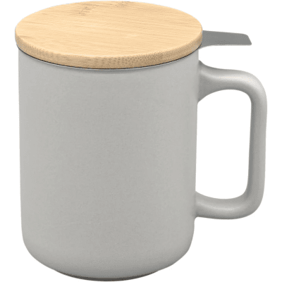 Керамична чаша за чай със стоманен филтър и бамбуков капак - 375 мл - сива, Nerthus Испания