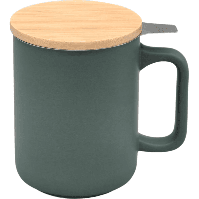 Керамична чаша за чай със стоманен филтър и бамбуков капак 375 мл  - зелена, Nerthus Испания