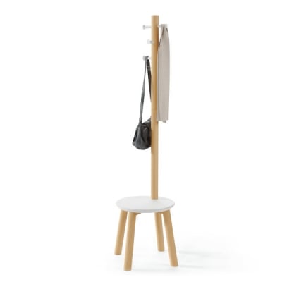 Закачалка със стол PILLAR STOOL, цвят бял / натурален, UMBRA Канада