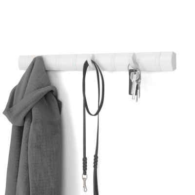 Закачалка за стена с 8 броя закачалки FLIP - бял цвят, UMBRA Канада