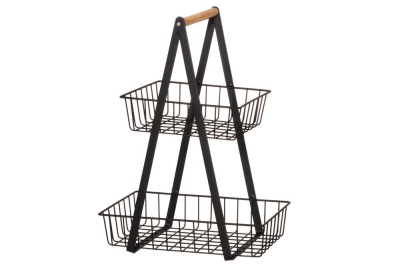 Метална кошница на 2 нива с бамбукова дръжка - 38.5 х 17 х 28 см - 4LIVING 