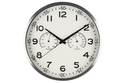 Часовник за стена с термометър и хигрометър Verona - цвят сребро - Ø 30 см, 4LIVING 