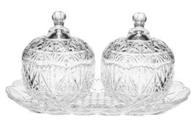 Сет от два стъклени канистъра с капак и поднос - WINTERIA 