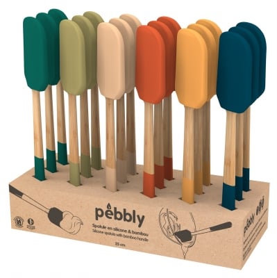 Бамбукова силиконова шпатула 25 см, различни пастелни цветове, PEBBLY Франция