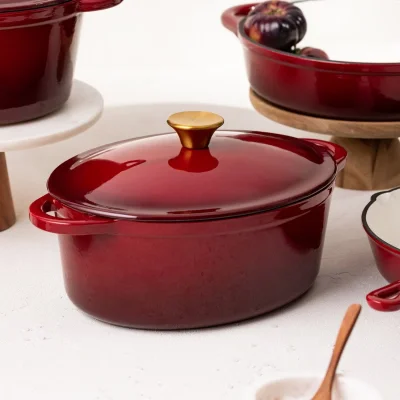 Чугунена овална емайлирана тенджера с капак 4.5 литра ANDREAS - бордо, HOMLA Полша