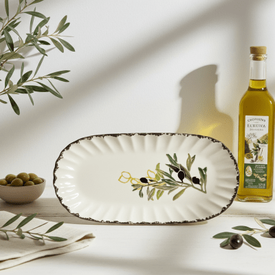 Керамично овално плато 29 х 15.5 см OLIVE, декор маслини