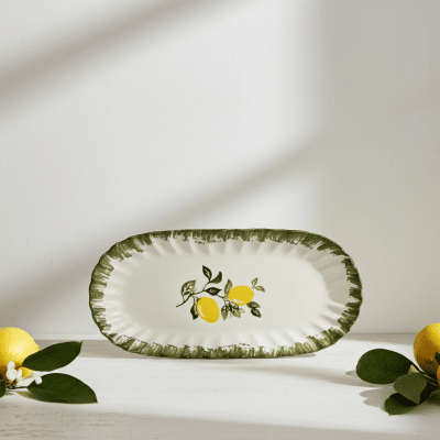 Керамично овално плато 29 х 15.5 см LEMON, декор лимони